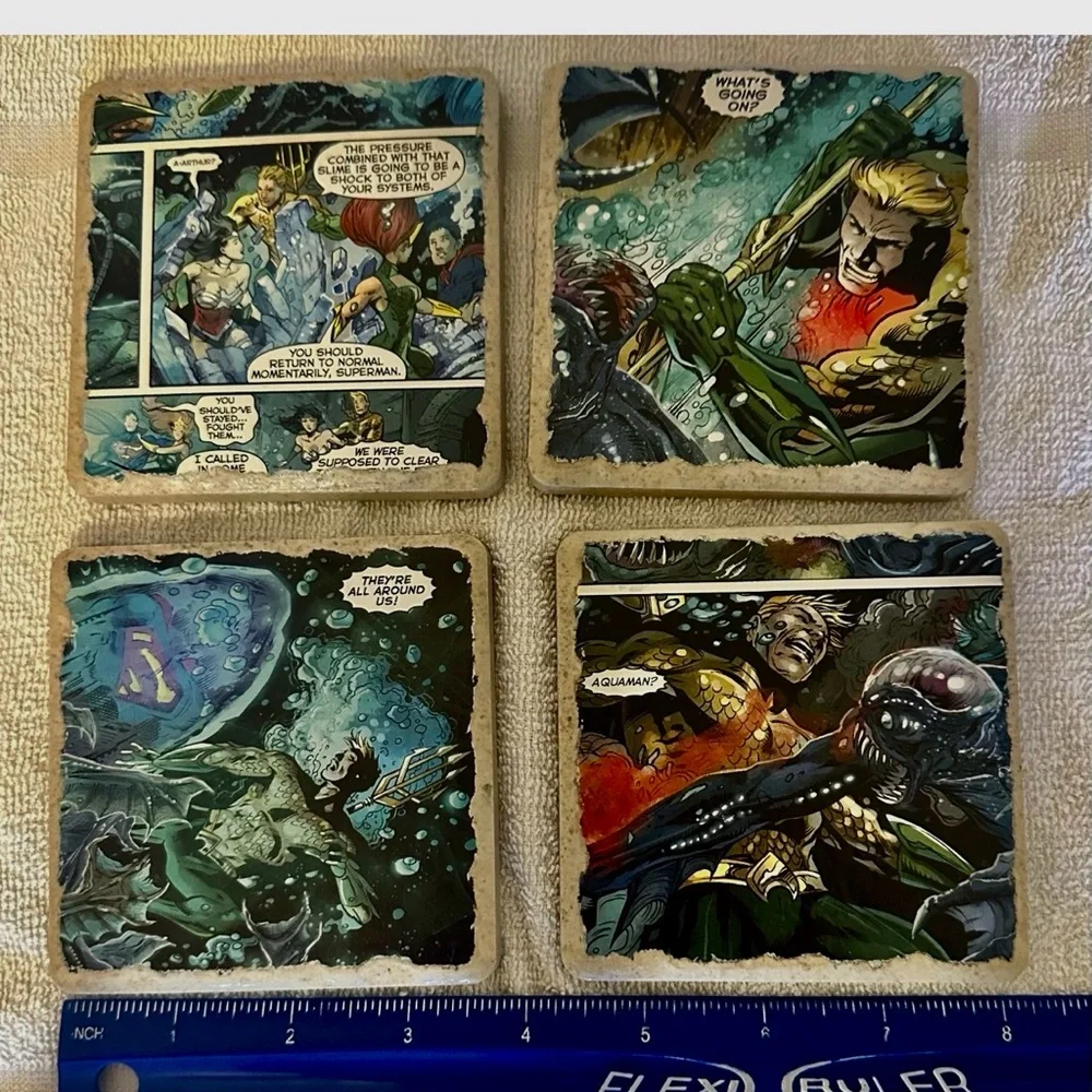 DC Comics Aquaman Justice League Tile Coasters Set of 4 Handmade